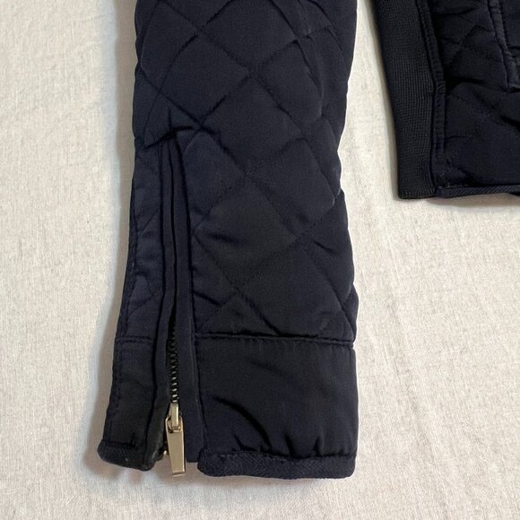 ZARA WOMAN Dark Navy Quilted Jacket L Moto Zip Short Puffer Biker Style Fall - Picture 8 of 10